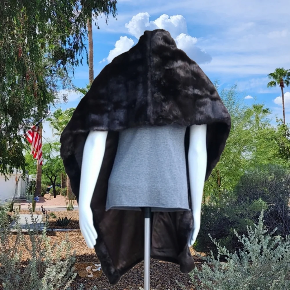 VINTAGE HANDMADE Luxe Faux Fur Long Capelet Cape Scarf Stole Wrap Hollywood Glam - Picture 4 of 14